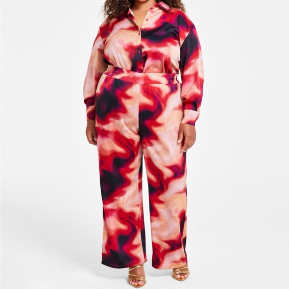 Nina Parker Pants - NINA PARKER TRENDY PLUS SIZE SATIN WIDE-LEG PANTS